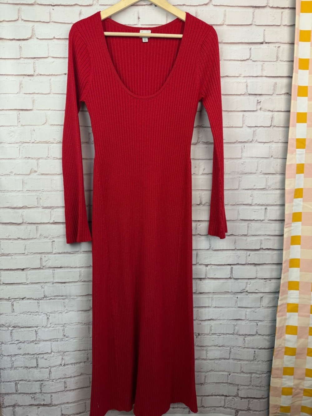 a new day Red Ribbed Scoop-Neck Long Sleeve Maxi‎ Dress